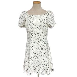 🤍🖤LOFT Ann Taylor Mini Dress White Black Polka Dot Open Back Size 8P 8 Petite